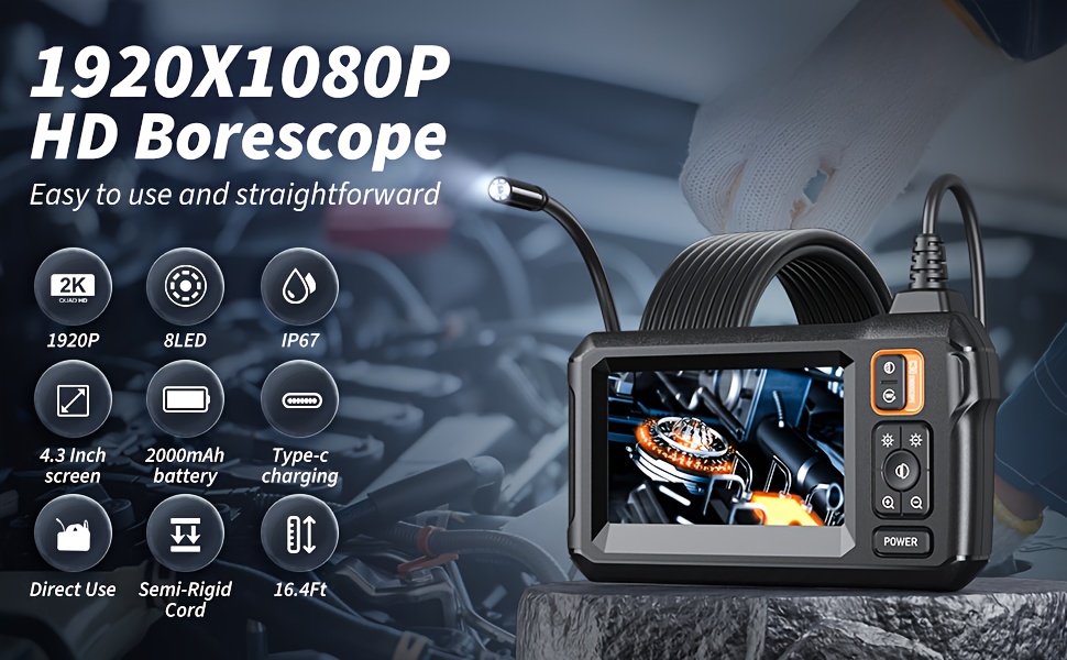 Endoscope Camera with Light 4.3 "IPS Screen, 1080P High Definition, 8 LED Lights, 3.3ft, 16.4-foot Semi-rigid Wire Endoscope, IP"67" Sewer Endoscope (accessories Can Be Purchased Separately, Buy Endoscope And Get Accessories for Free), Men's Tools 12