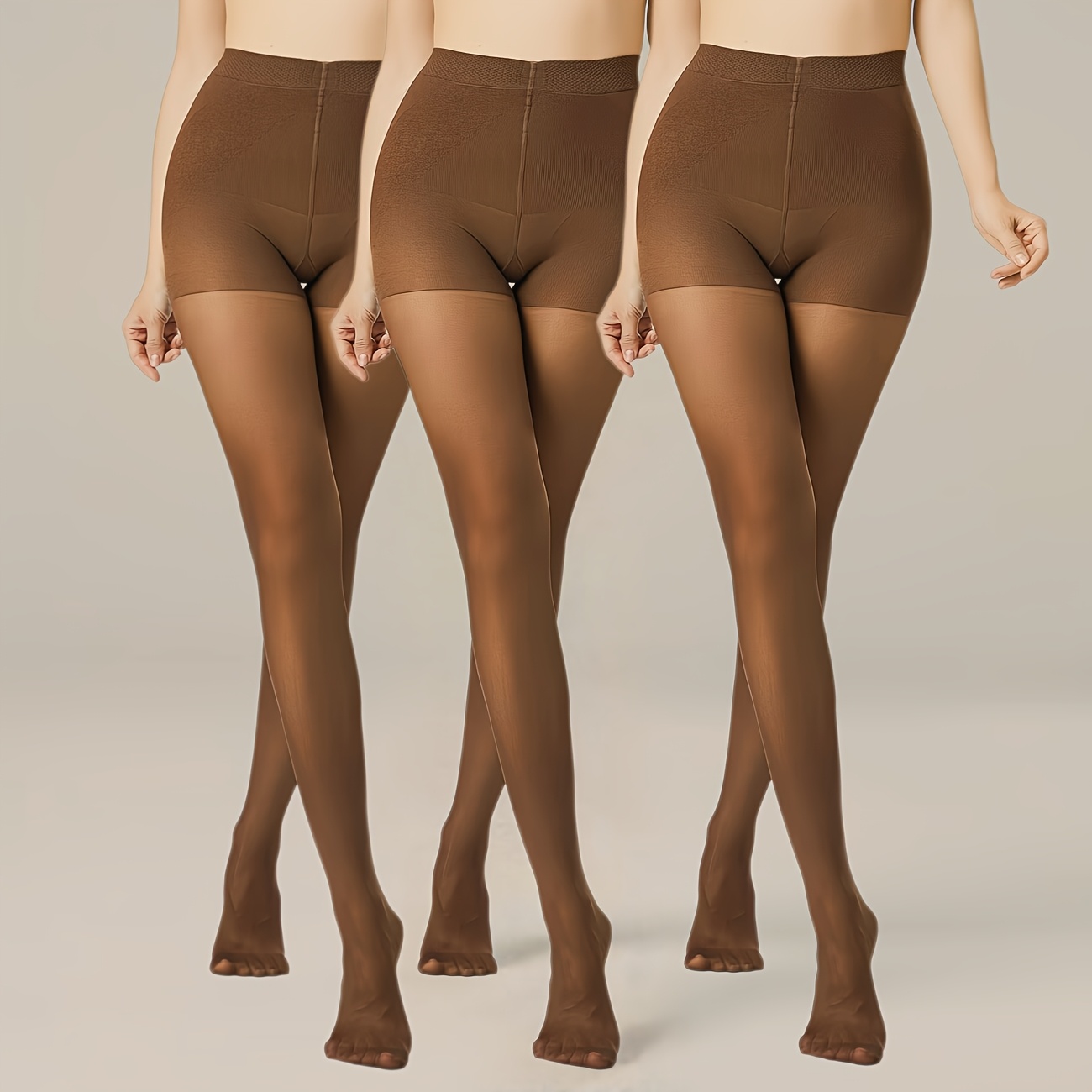 TEMU 3-pairs Women's Tummy Control Lift Sheer Pantyhose - Enhancing Shaping Stockings With Lifting Technology, Solid Color Suitable For Daily Wear,