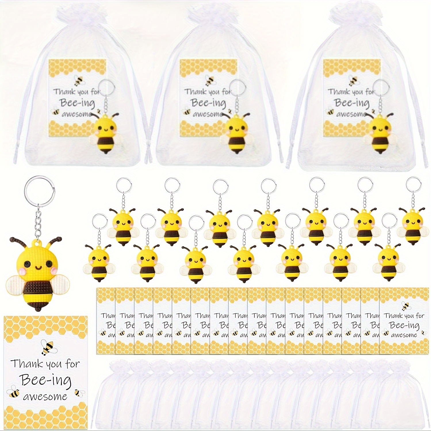 

24pcs Bee Keychain Set Pvc Keyrings, Inspirational Appreciation & - Employee You For Colleagues And Customers