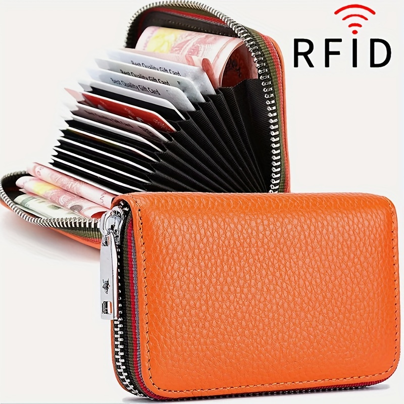 

Candy Color Holder Mini Wallet, Genuine Leather Rfid Blocking Card Cases Organizer, Zipper Closing Card Case Purse