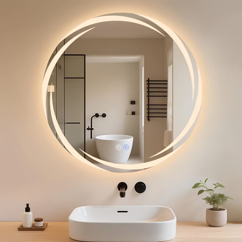 TEMU 60cm Diameter Bathroom Mirror With Lighting Bathroom Mirror Round - Round Wall Mirror Touch Led Mirror Round Mirror Illuminated Bathroom,