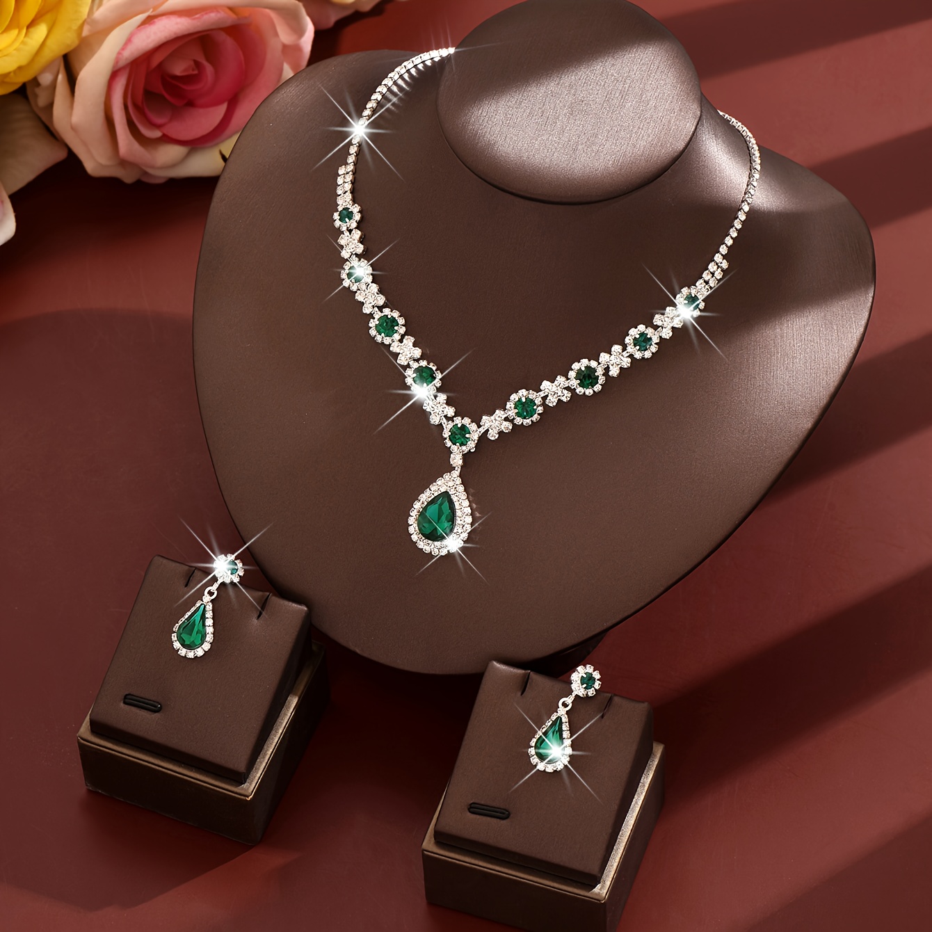 Modieuze 2-delige Ketting en Oorbellen Set, Luxe Strass Waterdruppel Hanger | High-End Sieraden | Party/Banket/Bruiloft Accessoires