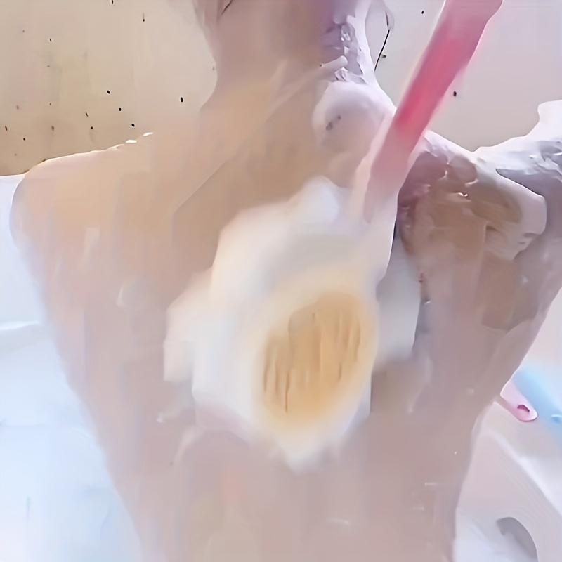 TEMU Double-sided Bath Brush With Soft Cucumber Fiber & Bristles - Deep Cleansing Back & Foot Scrubber, Gentle Exfoliation Scrubber, Pink, Bath Brush