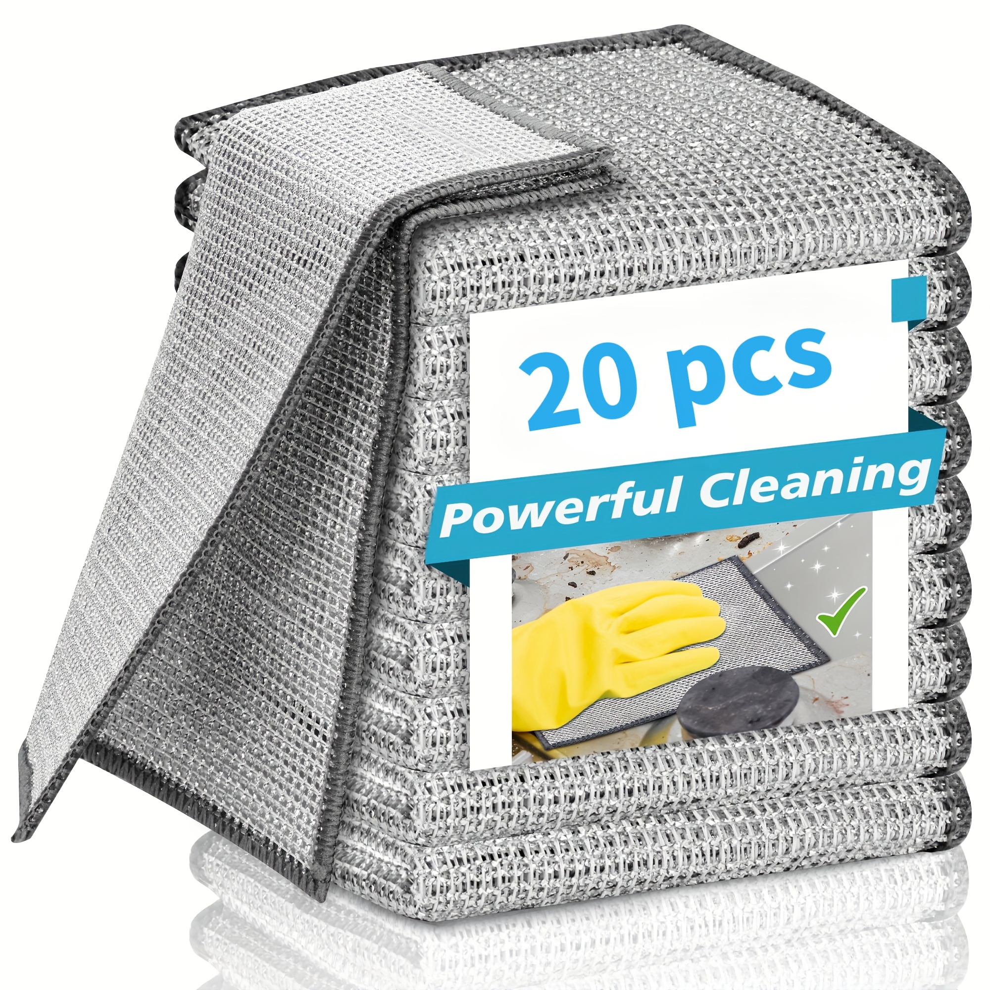 TEMU 20/30pcs Multi-functional Wire Cleaning Cloths, Non-scratch Dish Towels For Kitchen Use, Suitable For Cookware, Skillets And Sinks