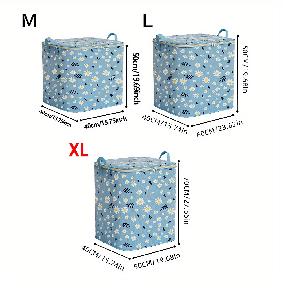 TEMU 1pc Large Capacity Quilt Storage Bag, Daisy Pattern Clothing Storage Bag, Space-saving Wardrobe Storage Bag, Moving Packaging Bag, Suitable For