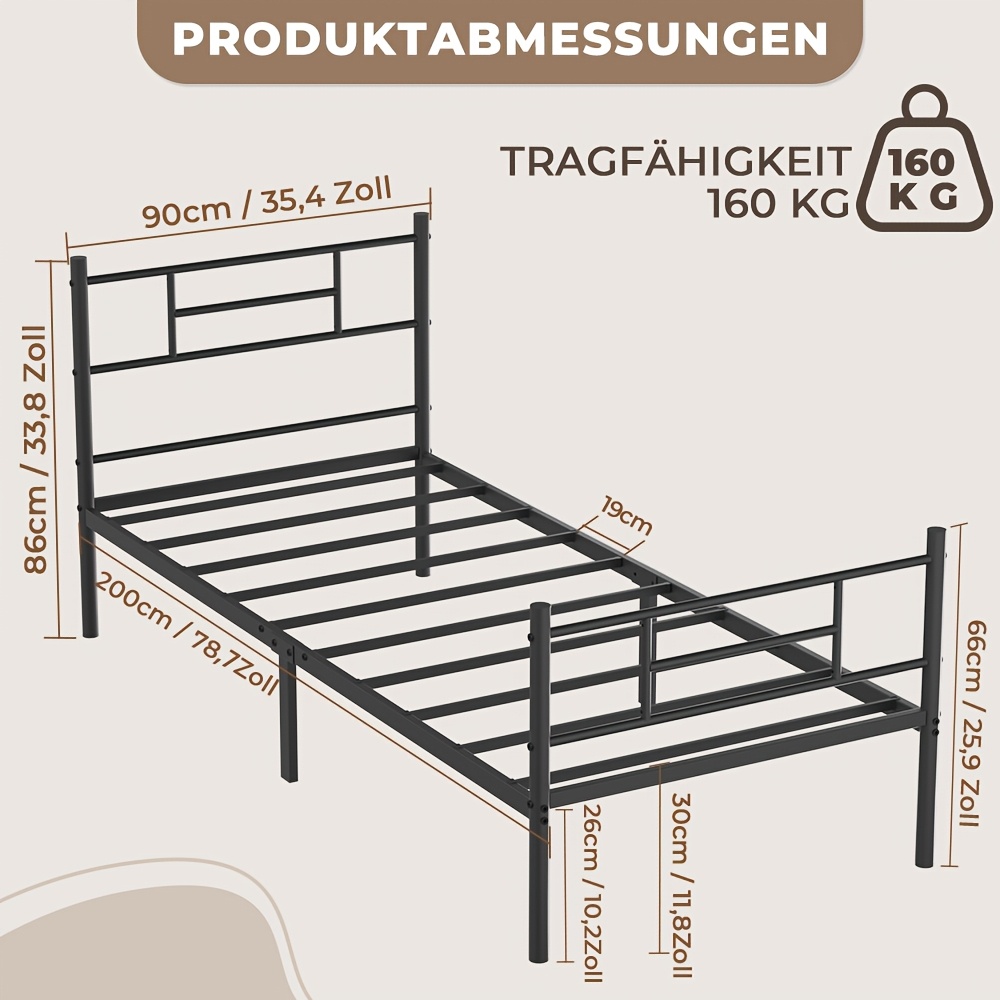Single Bed Frame, Iron Bed Frame With Headboard And Footboard, Platform Bed Frame, Mattress Base With Steel Slats, Storage Space Underneath , No Spring Mattress Required, Easy To Assemble
