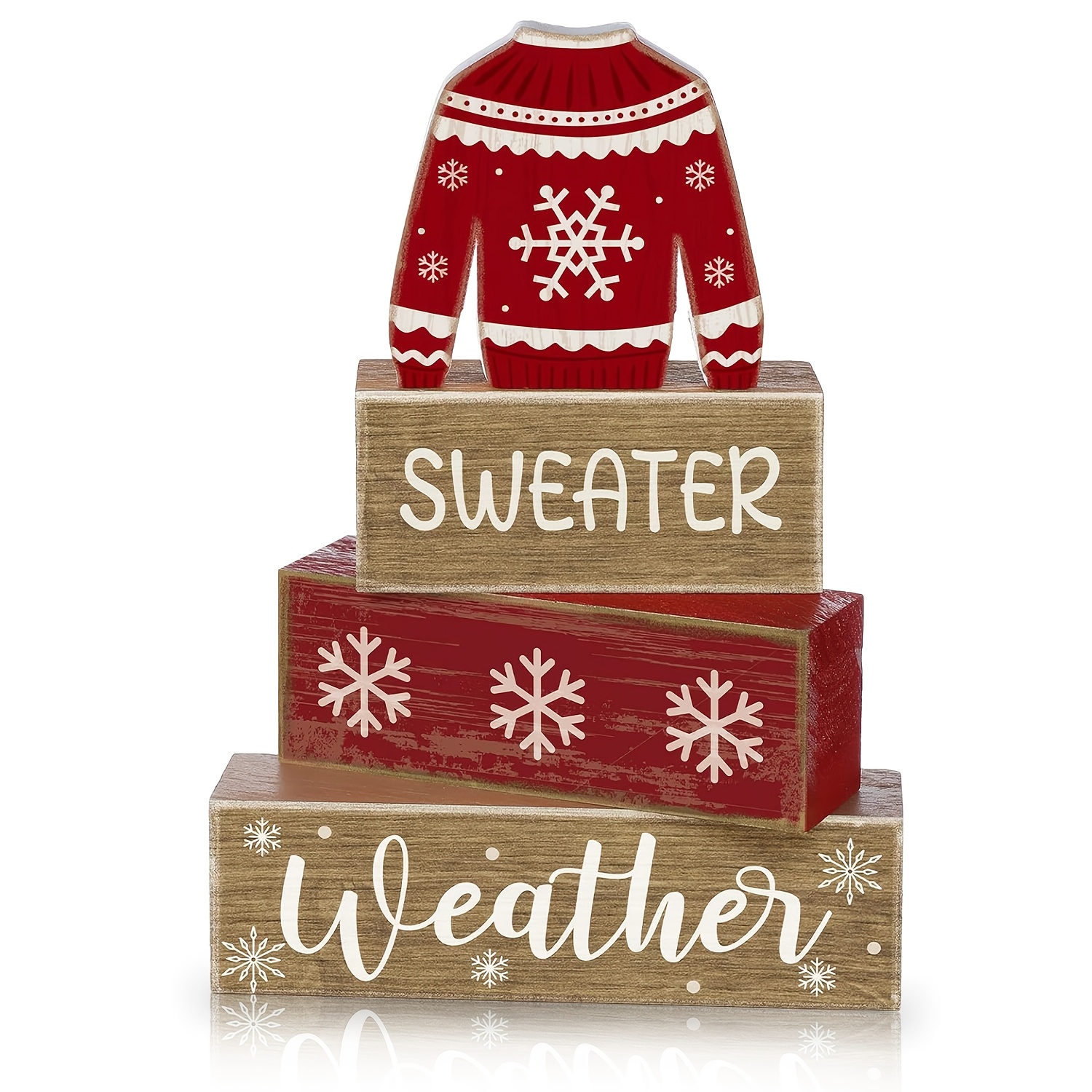 TEMU Set Of 4 Rustic Wooden Decorations For A Winter-themed Tiered Tray, Ideal For A Centerpiece. This Decor Is Suitable For Settings Like Dining