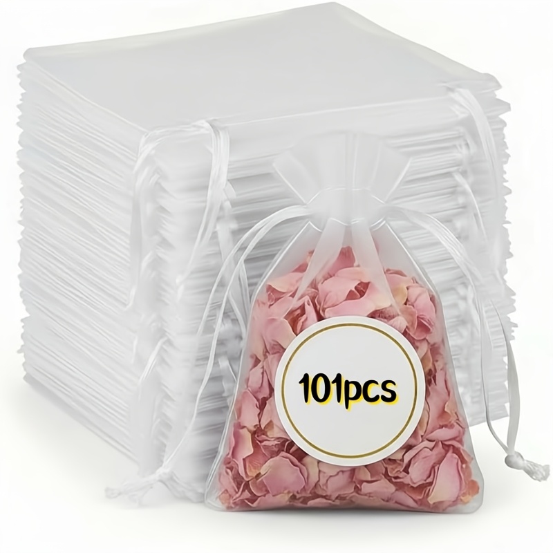 TEMU 101 Bolsas de Organza 7X9Cm/2.76/3.54In - Bolsas de Regalo de Malla Blanca | Bolsas Transparentes para Joyería, Jabón, Snacks, Dulces, Boda, Día