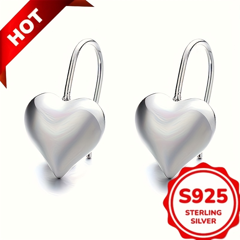 TEMU Heart-shaped Earrings 925 Sterling Silvery Hypoallergenic Jewelry Elegant Retro Style Women's Date Earrings