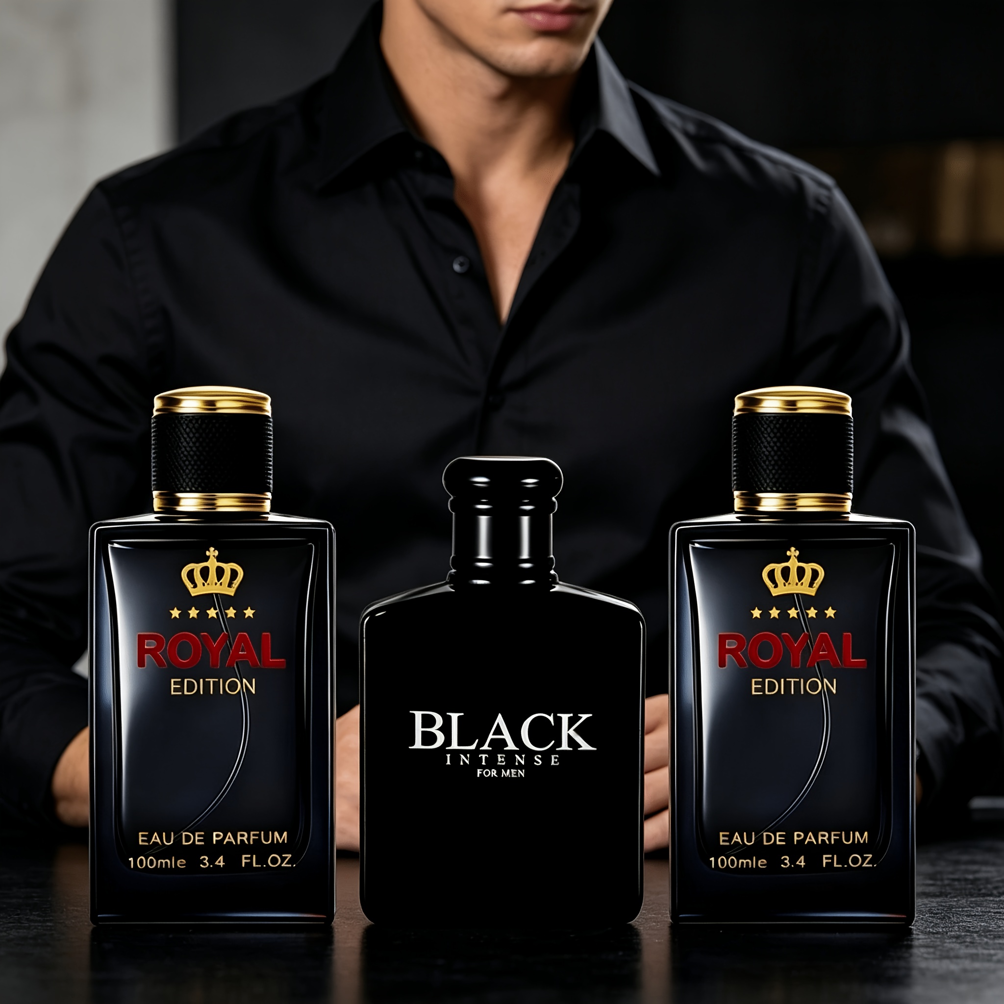 [3pcs Set Royal Classic + Black*2 ] Hair & Body Dual-use Royal Classic 100ml*2 (citrus Floral ) + Black Perfume 100ml (spicy Fruity ) | Double Black (romantic Gift For Boyfriend |