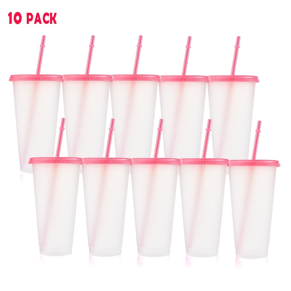 TEMU 10pcs/24oz/710ml/transparent Plastic Tumblers With Lid And Straw,iced Coffee Cup,festival Party Supplies,nice For ,cozy Christmas Gift For