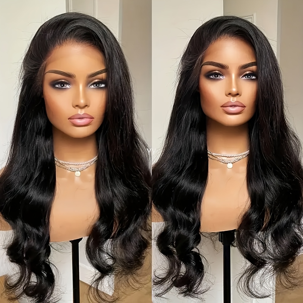 Image of 26 Inch Long Body Wave 13x4 Lace Front Synthetic Wigs 180% Density Black Lace Front Wigs Glueless Wig For Women Daily Party Use