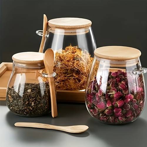 2 4 6pcs airtight glass jar with spoon sealed glass set with lid and spoon coffee bean sugar tea salt candy and spices organizer for kitchen and food truck