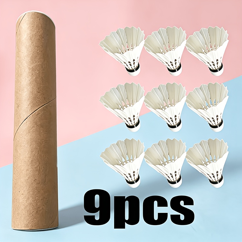 TEMU 9pcs Indoor And Outdoor Badminton Shuttlecocks With Strong Durability. Feather Distribution Ensures Stable Flight, Ideal For Training And