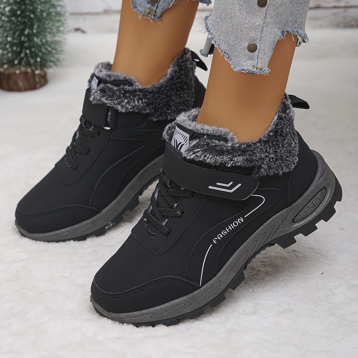 womens thick soled   calf snow boots warm winter boots with plush lining non slip rubber sole pu synthetic cover upper lightweight cold weather shoes for   everyday use autumn winter footwear winter boots black cn35 eu35 5 10