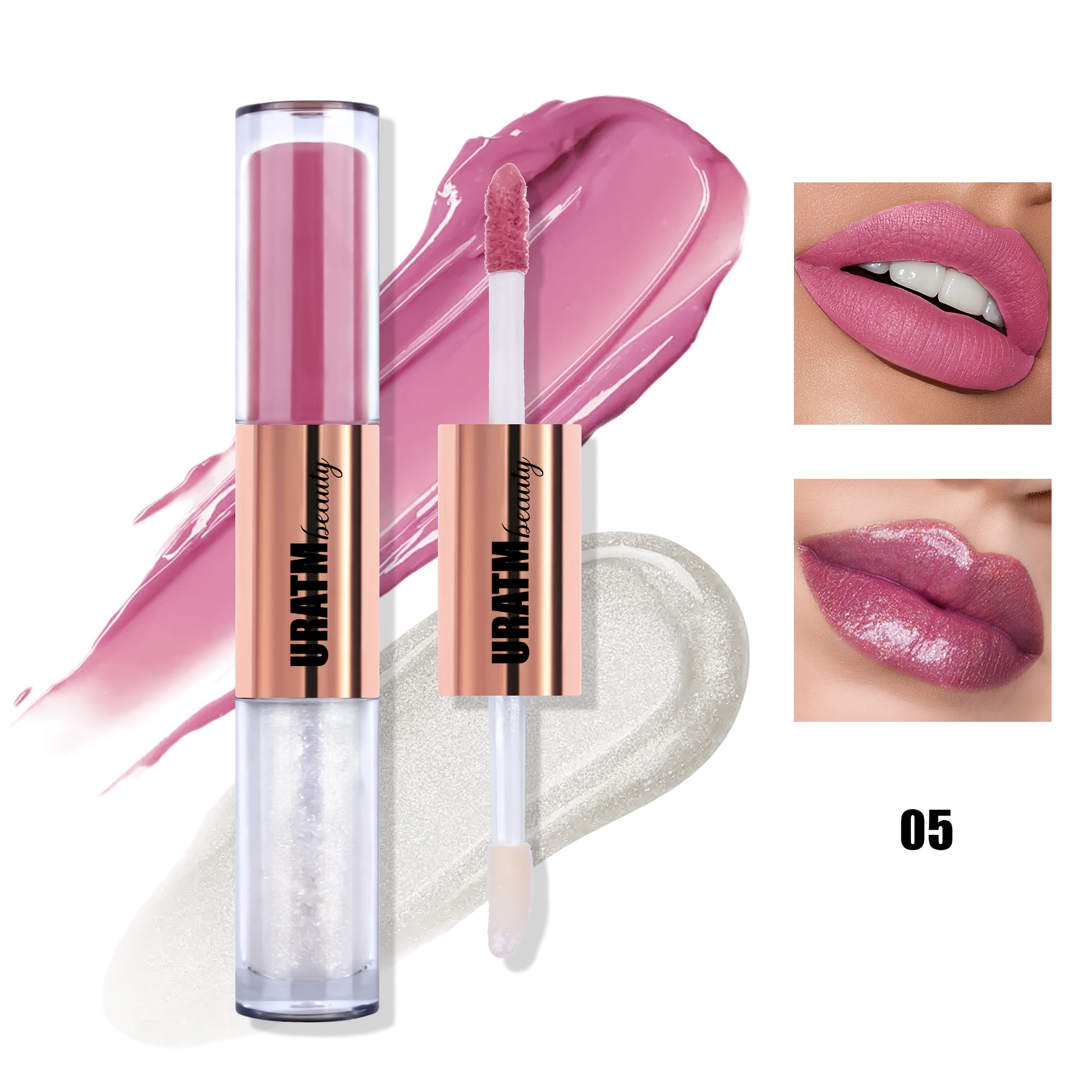 TEMU 1 Piece Of Double-ended Lip Gloss With A Matte End, Featuring A Layered Pearlescent Effect That Transfer Cups And Maintains Its Color
