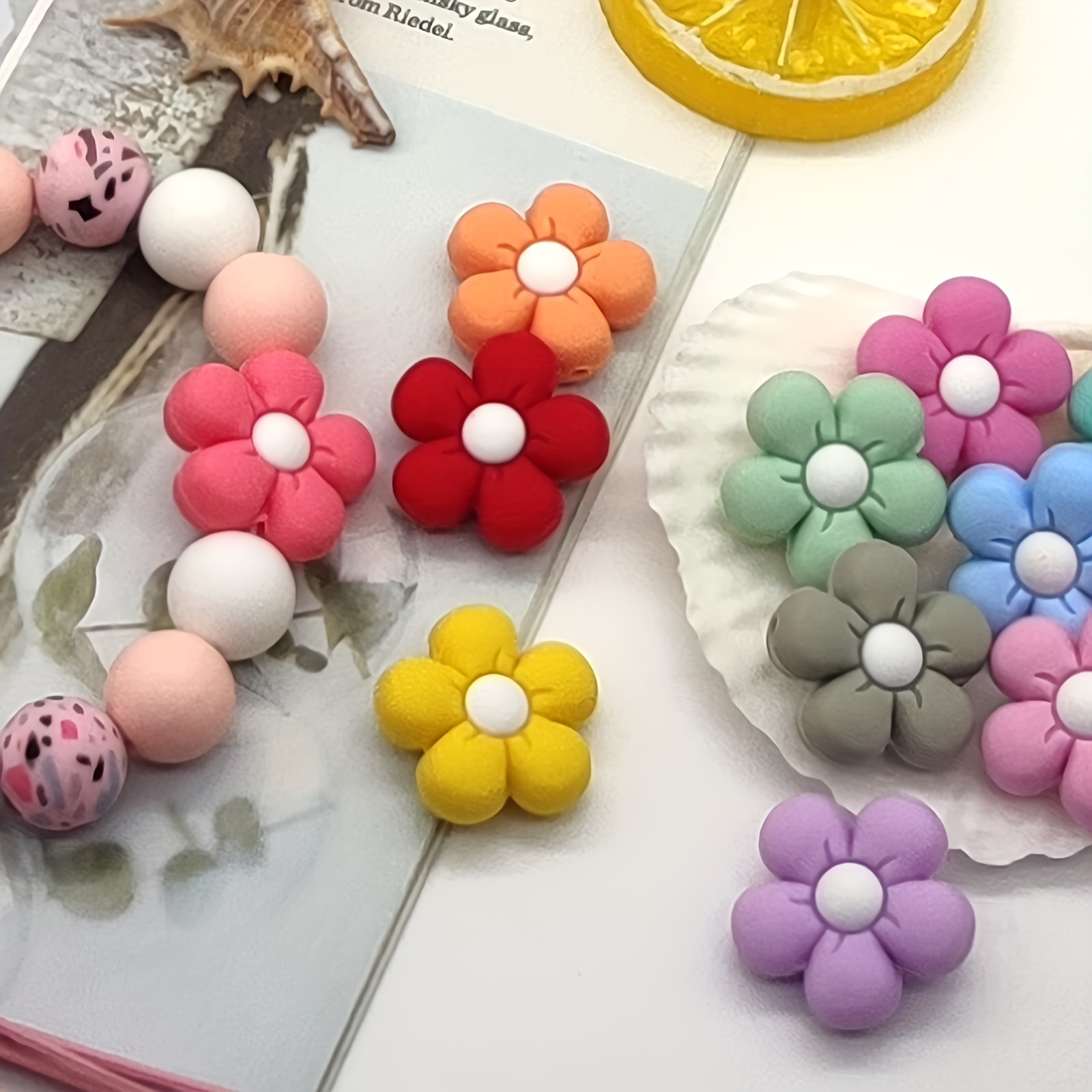 

11pcs Silicone Flower Bulk Rubber Beads For Jewelry Making Diy Beaded Pens Decors Key Bag Chain Beaded Accessories