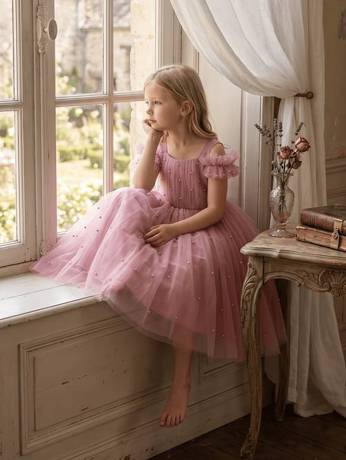 girls dress elegant princess dress square collar shoulders for lotus leaf sleeves design childrens dress birthday party casual daily life
