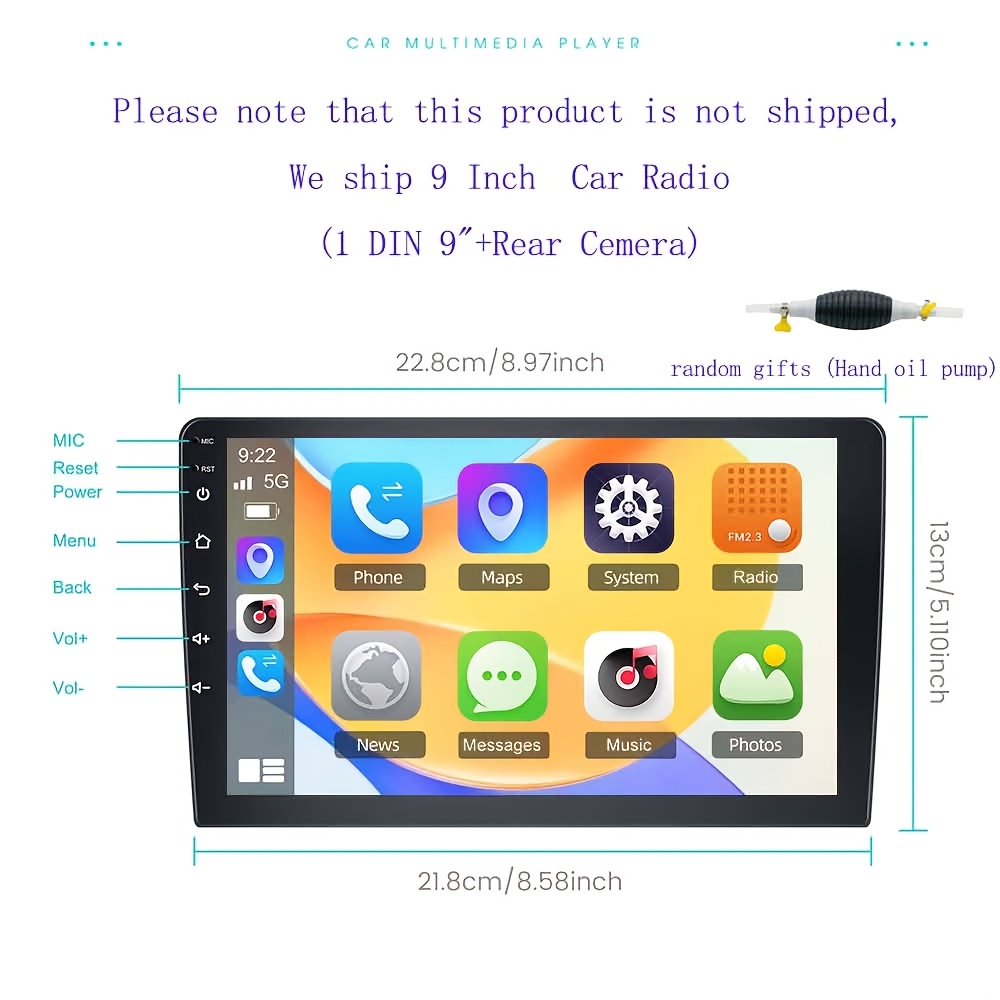 Image of 1 Unit Din Eq Car Radio 9'' Multimedia Mp5 Player Built-in Wireless Fm Swc 1080p Car Stereo Touch Screen With Rear Camera And Mic, Without Battery