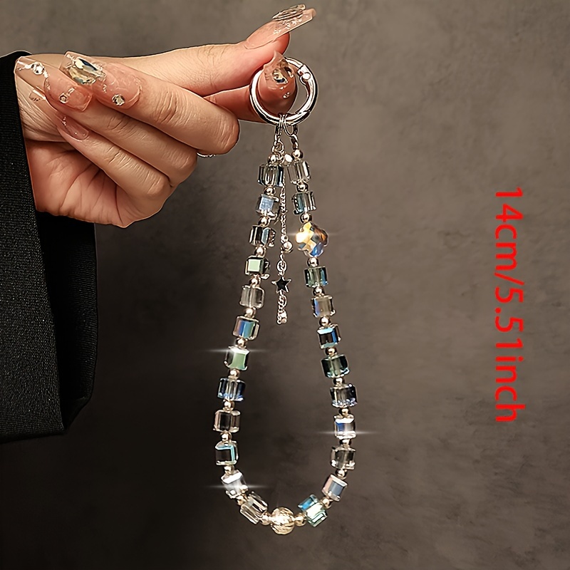 TEMU Luxury And High-end Crystal Bead Hand Chain Wrist Short Hanging Rope With Clip Phone Case Key Chain Bag Pendant