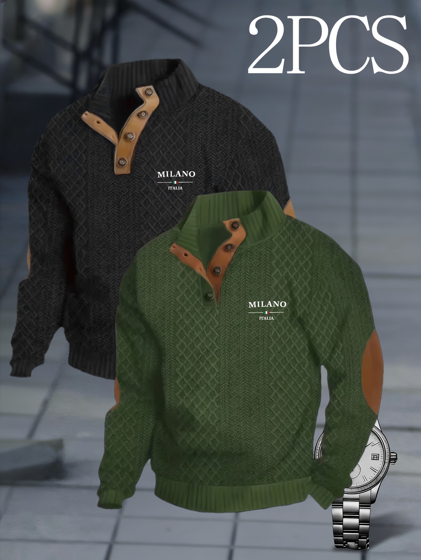 immagine dell'articolo 2 pezzi felpa da     inverno con   alla  , stile aggiornato in   jacquard, pesante 280g/m², retrò,  ,    , felpa, design   jacquard con s  color-  texture casuale, vestibilità regular,  ,   i  , stampa  