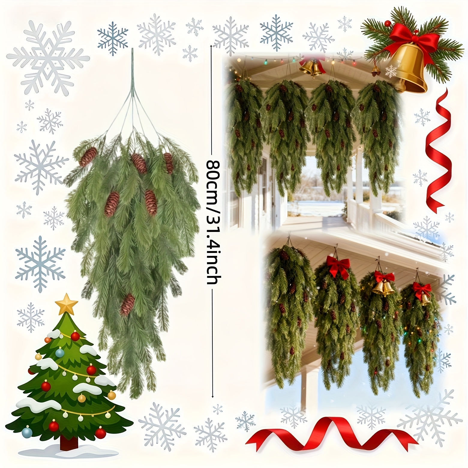 TEMU 4pcs Large 31.4-inch Artificial Cedar Christmas Tree & Cedar Cone Set With Full Greenery - Realistic Outdoor/indoor Decor For Xmas, For Plastic