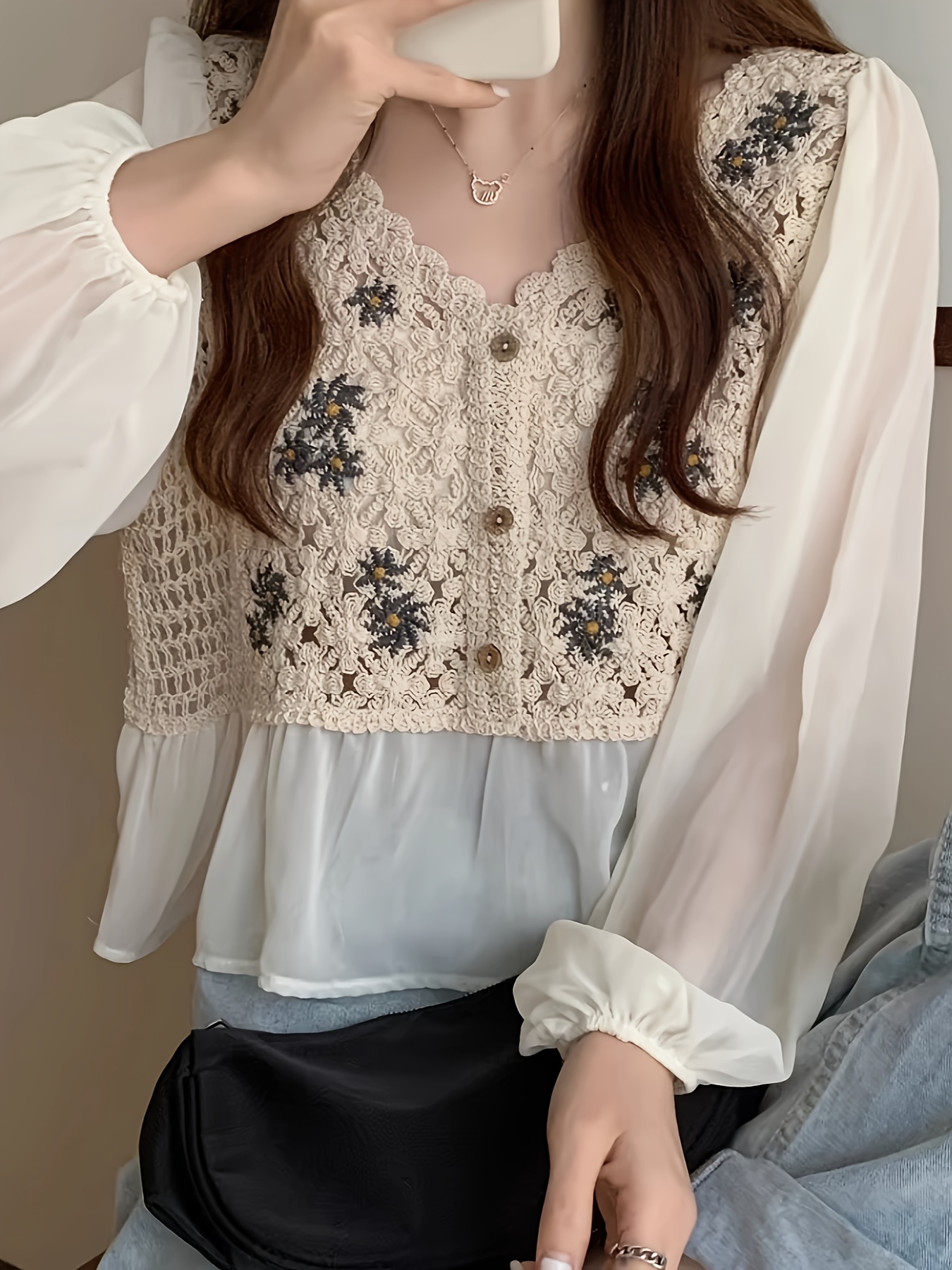 top chiffon long sleeve knitwear elegant casual vacation Temu