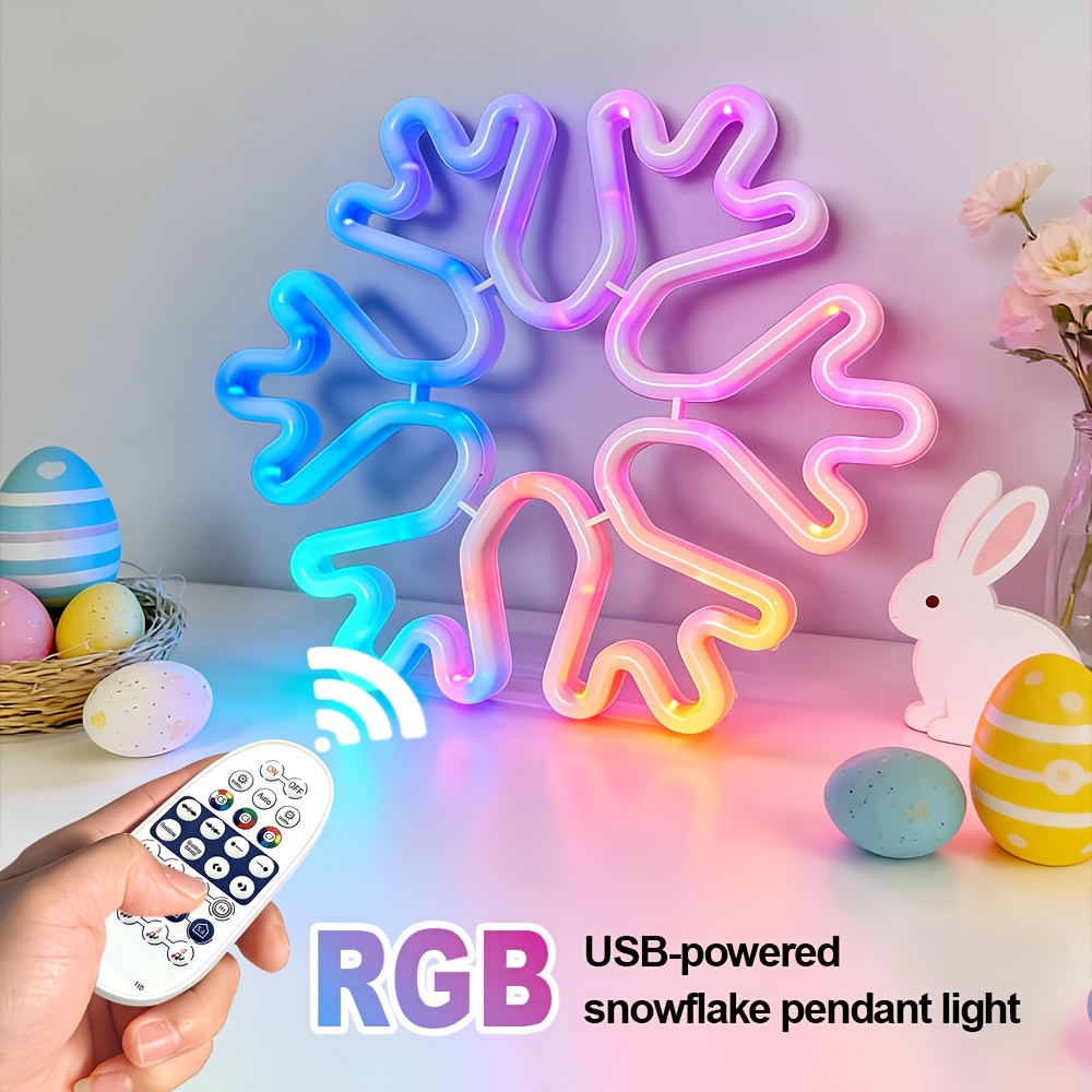 RGB Glowing Snowflake Neon Light, Remote Control