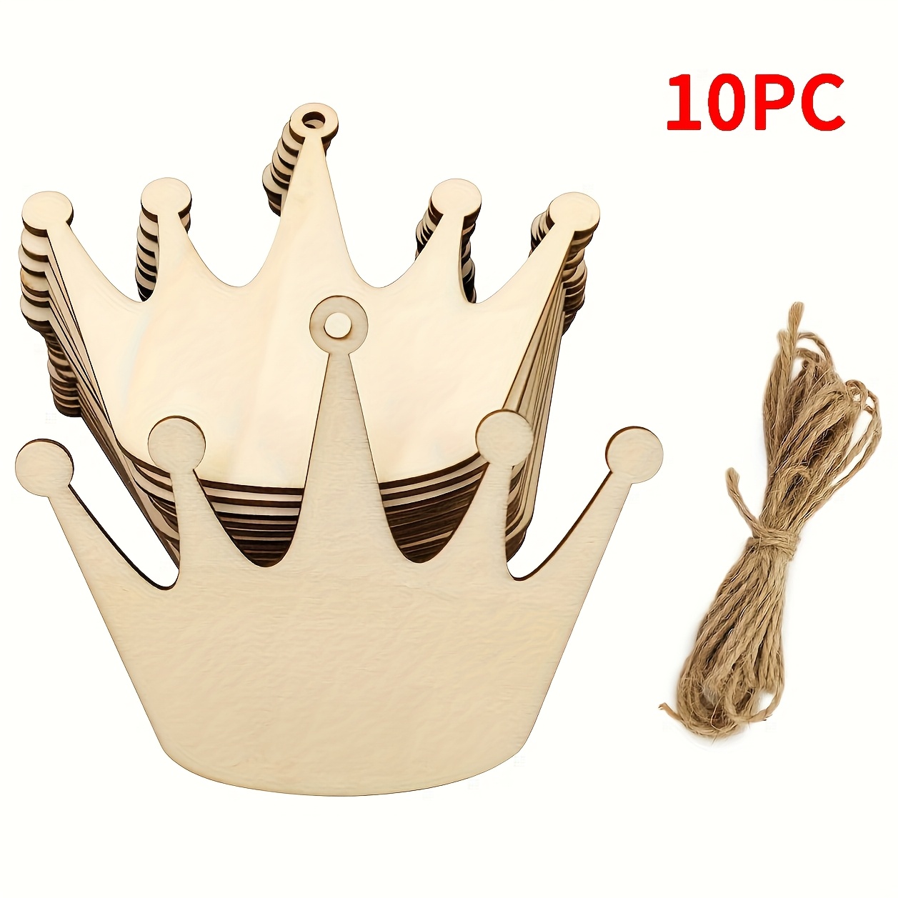 Image of 10pcs Wooden Crown-shaped Craft Wood Slices, Hanging Ornaments, Handmade Gift Tags, Home Party Decorations And Birthday Crown Decor, Suitable For Holiday Parties, Home Decor, Christmas Decorations