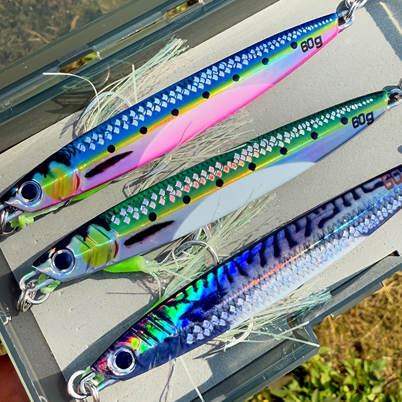 3-Pack 65g Long-Cast Sinking Lead Fish, Deep-Sea Metal Jig with Front and Rear Hooks, Laser Reflective