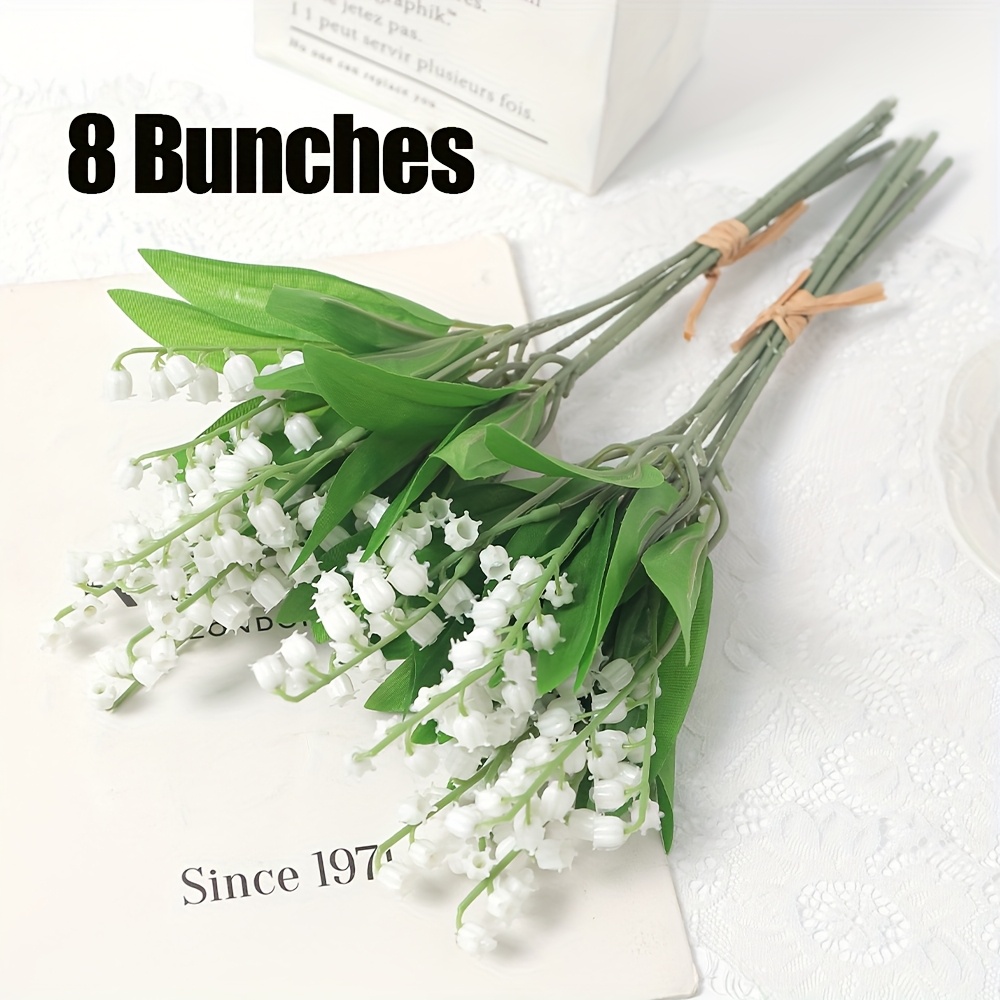Image of Realistic Artificial Lily Of The Valley Flowers - 4 Or 8 Branches Fake Faux /look Plastic With Buds, Bridal Wedding Bouquet, Outdoor/ For Home Garden Party Decor (no Maintenance) - Lily-of-the-valley