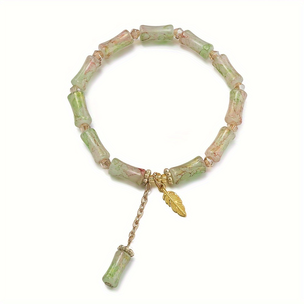 Glass Bamboo Bead Bracelet with Charm Pendant - No Plating