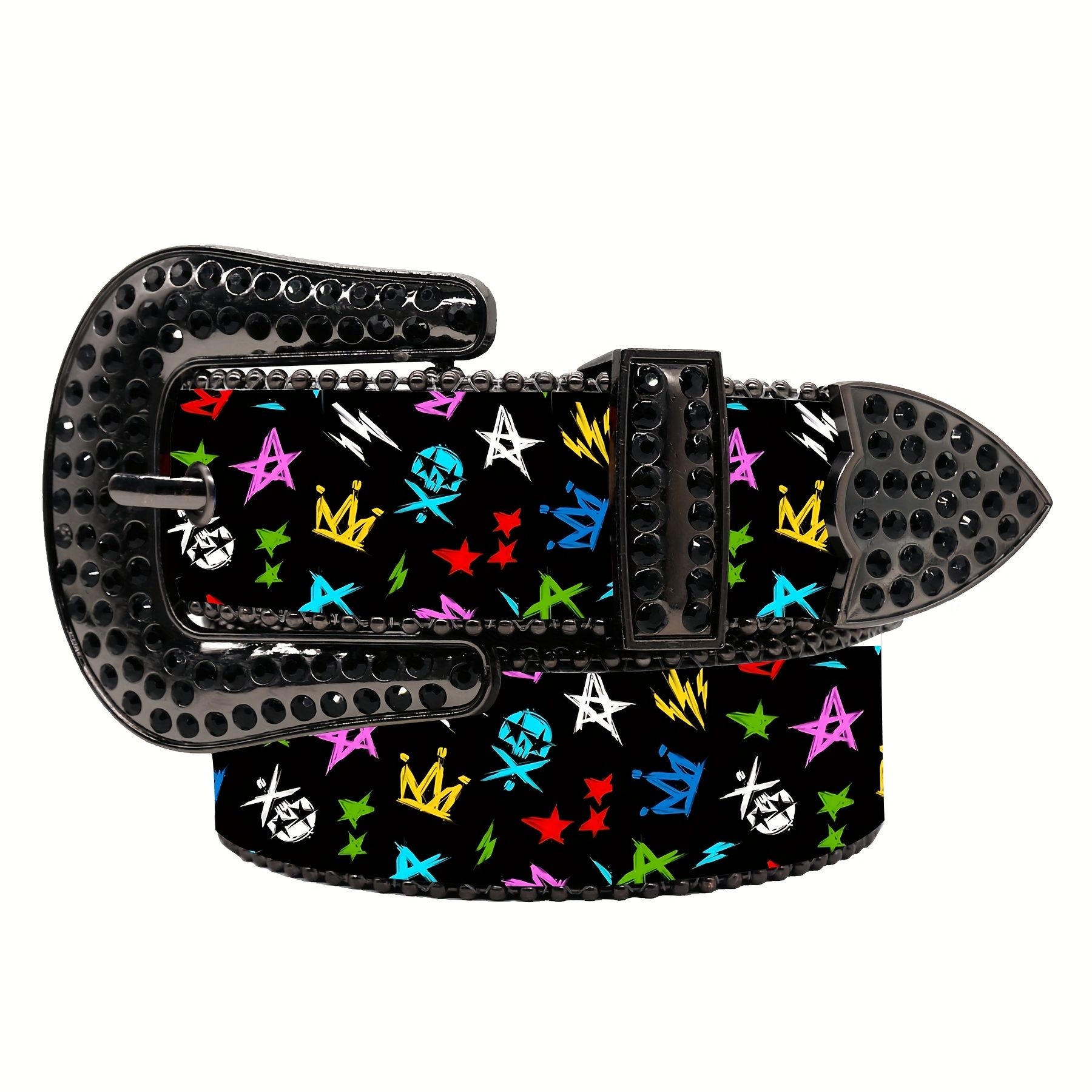 TEMU Cintura Bohemien da Hip Hop Street Graffiti Stampa Moda Trendy Paillettes Stampa Cristalli Y2K Versatile Unisex Cintura da Vita Party Casual