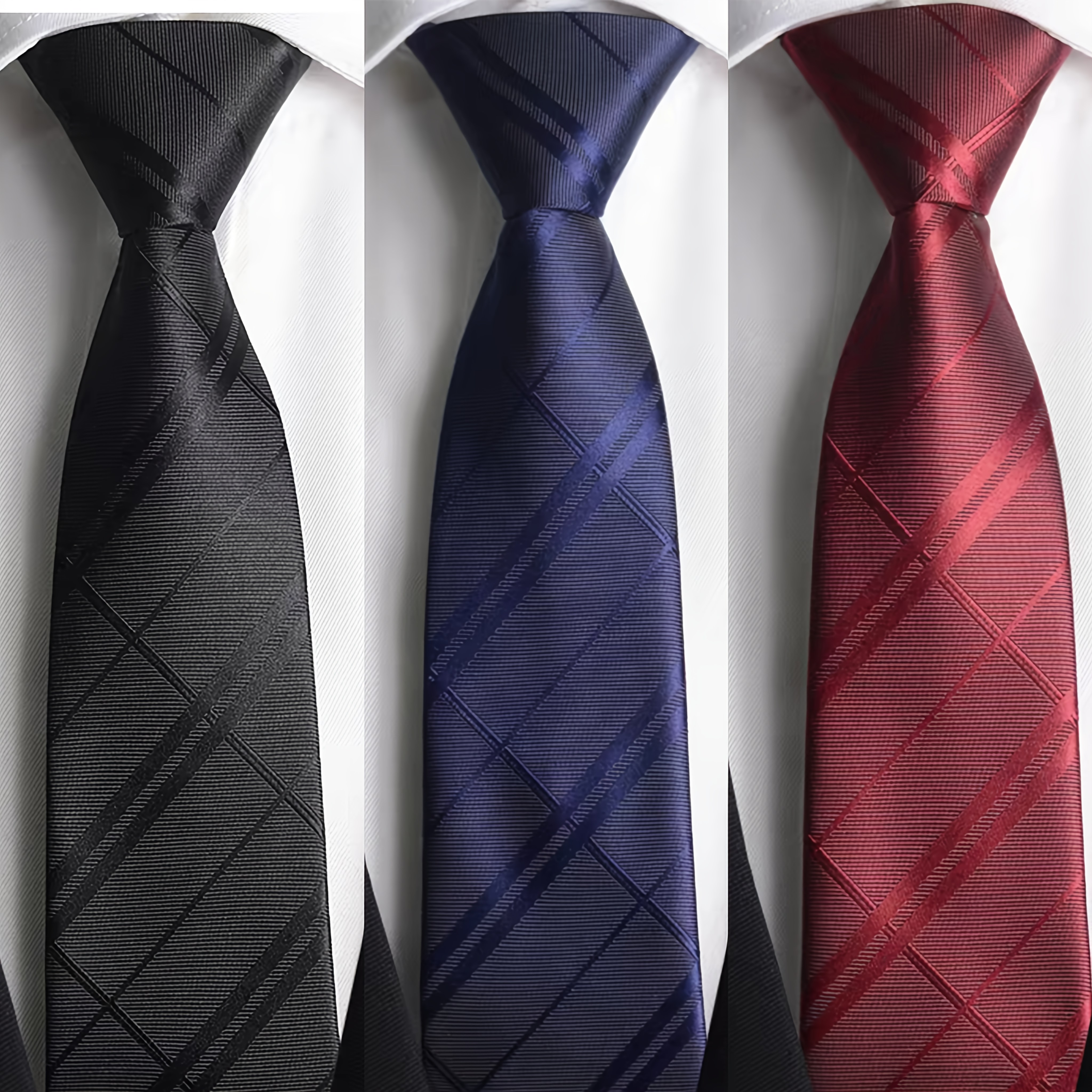 3 Peças de Gravata Masculina Xadrez Gradiente, 8cm Estilo Zíper Sem Nó 8
