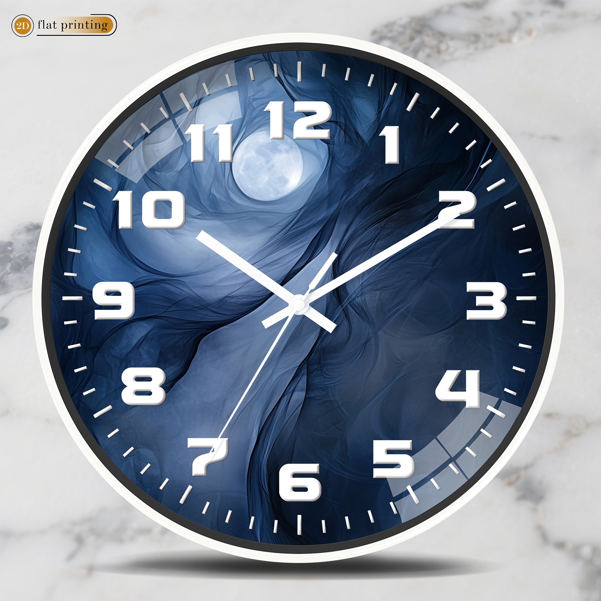 TEMU Plastic Silent Wall Clock- 2d Flat Printed Clock, Modern Light , Abstract Blue Swirl Wall Clock, Suitable For Living Room, Dining Room And Study