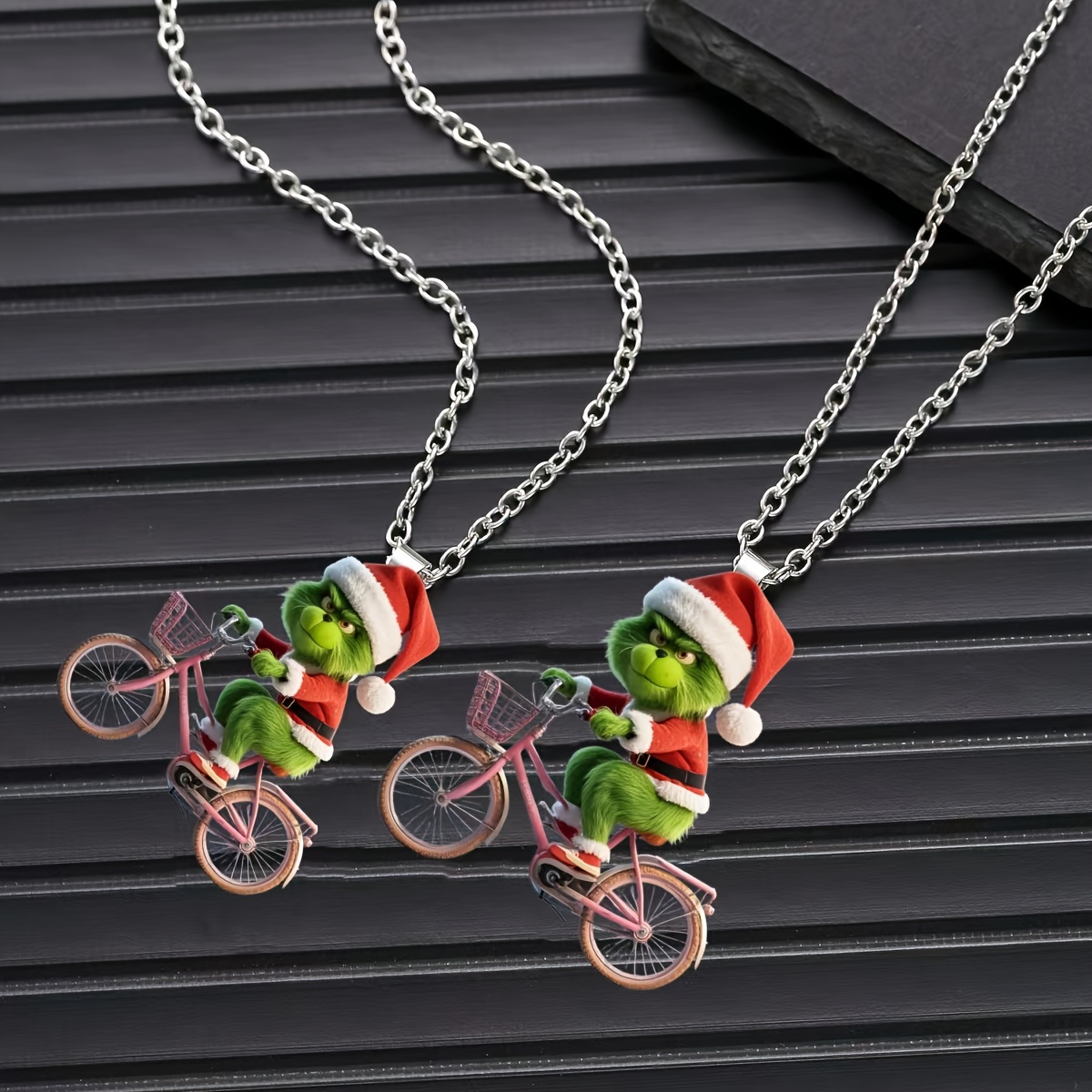 

Christmas Themed Acrylic Pendant Necklace - Festive 2d Santa Outfit Bicycle Charm For Holiday Party Favors, Clothing Decoration - 1pc