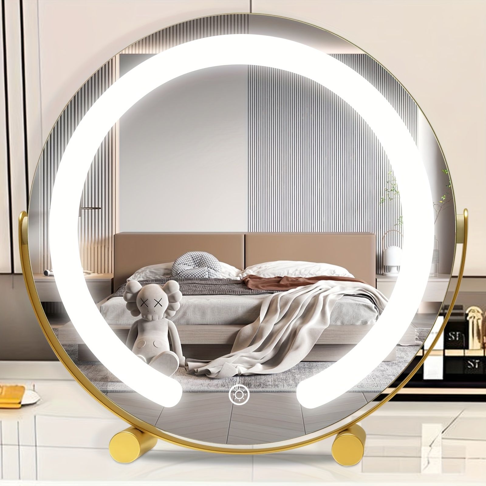 

12x12 Vanity Mirror With Lights, Round Light Up Makeup Mirror, Led Mirror Makeup Mirror With Lights For Bedroom Tabletop, Smart 3 Colors Dimmable, 360°