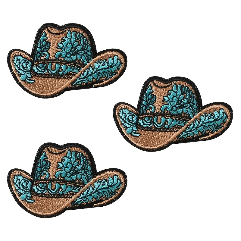 TEMU 3pcs Western Cowboy Hat Embroidered Patches, Vintage Floral Iron-on Cloth Stickers, Suitable For Clothing Hats Bags Jeans Decoration Hole Repair