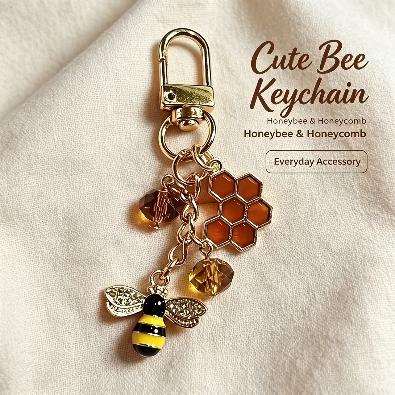 TEMU 1/3 Bee Rhinestone Alloy Bag Charm, Keychain, Car Keychain, Accessory, Phone Earphone Charm, Bee Wallet Charm, Zipper Pull, Natural , Bee-shaped