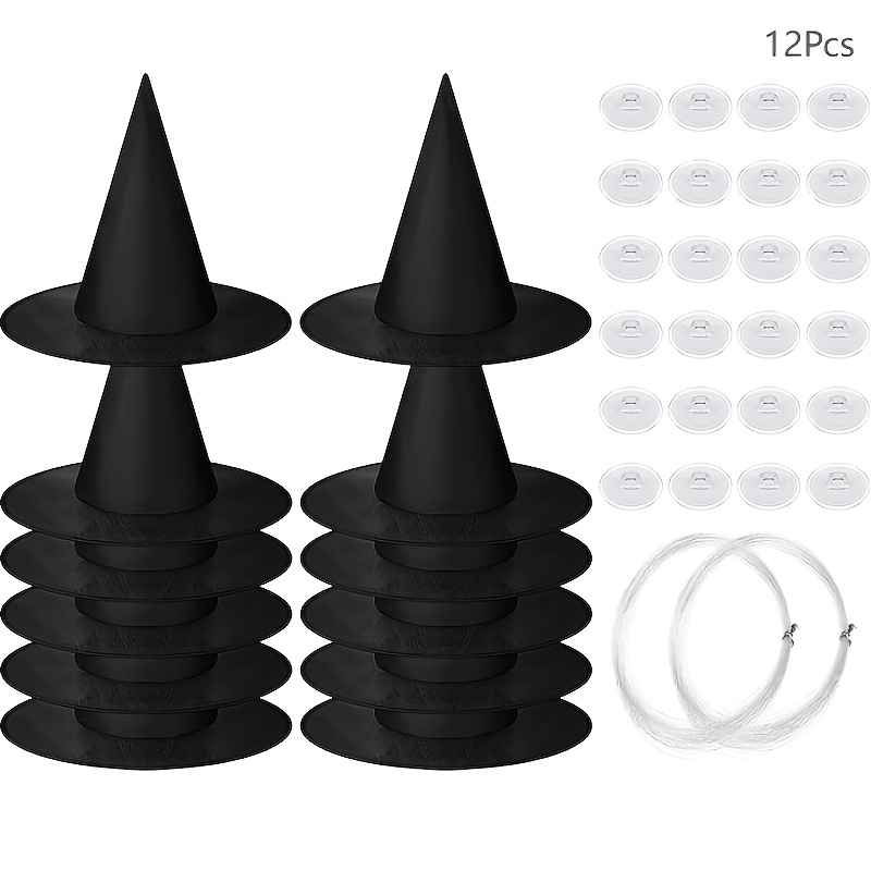 TEMU Halloween Decoration And Party Supply Set: 12-piece Witch Hat Set—includes Hanging Witch Hats With Strings For A Floating Effect; Suitable For