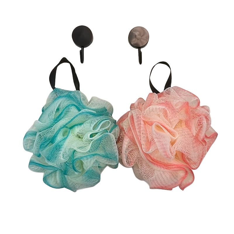 TEMU 4pcs Set (2pcs Bath Ball + 2pcs Hooks), Dual-use Foaming Loofah Towel, Lace- Bath Flower Ball With That Easily, Hangable, Comfortable And Soft