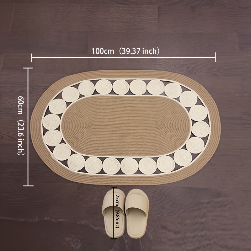 Image of Bohemian Linen Oval Area Rug, Non-slip Bathroom Mats, Washable And Easy Clean, Door Mats For Room, Bedroom Hallway, Porch Patio And Balcony, Indoor And Outdoor, 39.37/47.24inch, Decorations