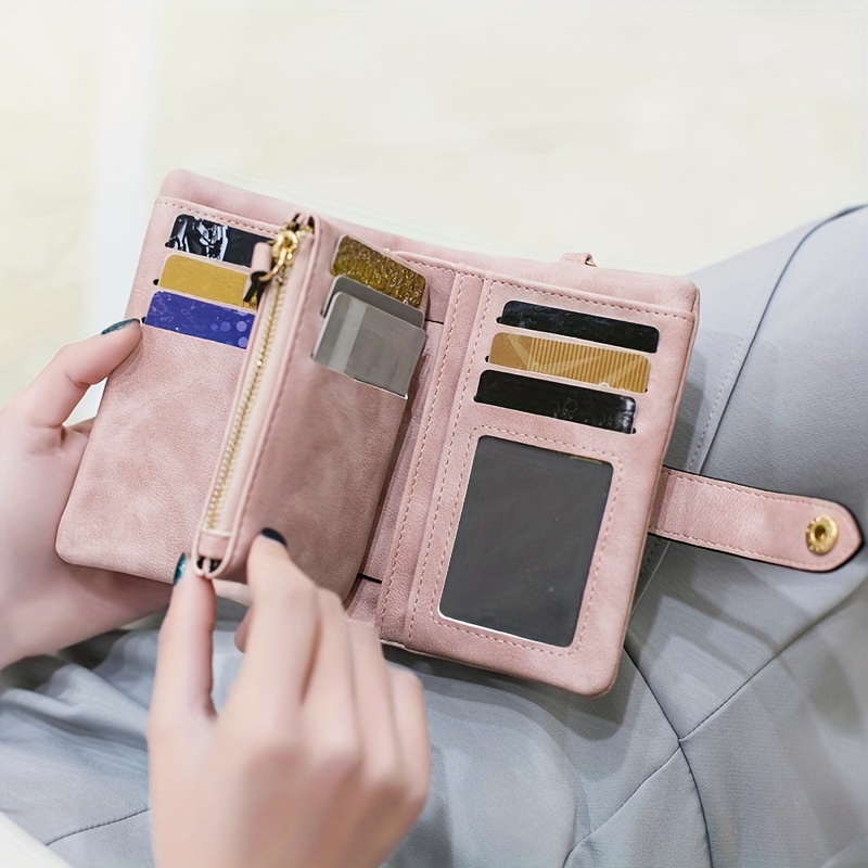 

Miyin Elegant Ladies' Retro Short Wallet With Wrist Strap - Compact Double-fold Design In Pink, Multiple Card Slots, Id Window & Zippered Coin Pocket, Closure - In Colors, Small Wallet