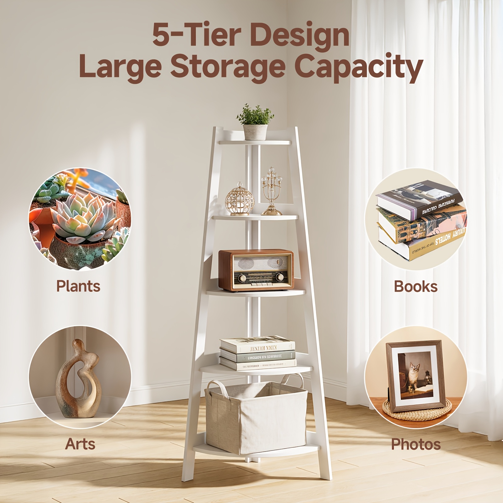 TEMU 5-tier Storage Rack, Floor-standing Shelving Unit, Plant And Storage Rack For Home, Office, Balcony, And Study, Corner Shelves