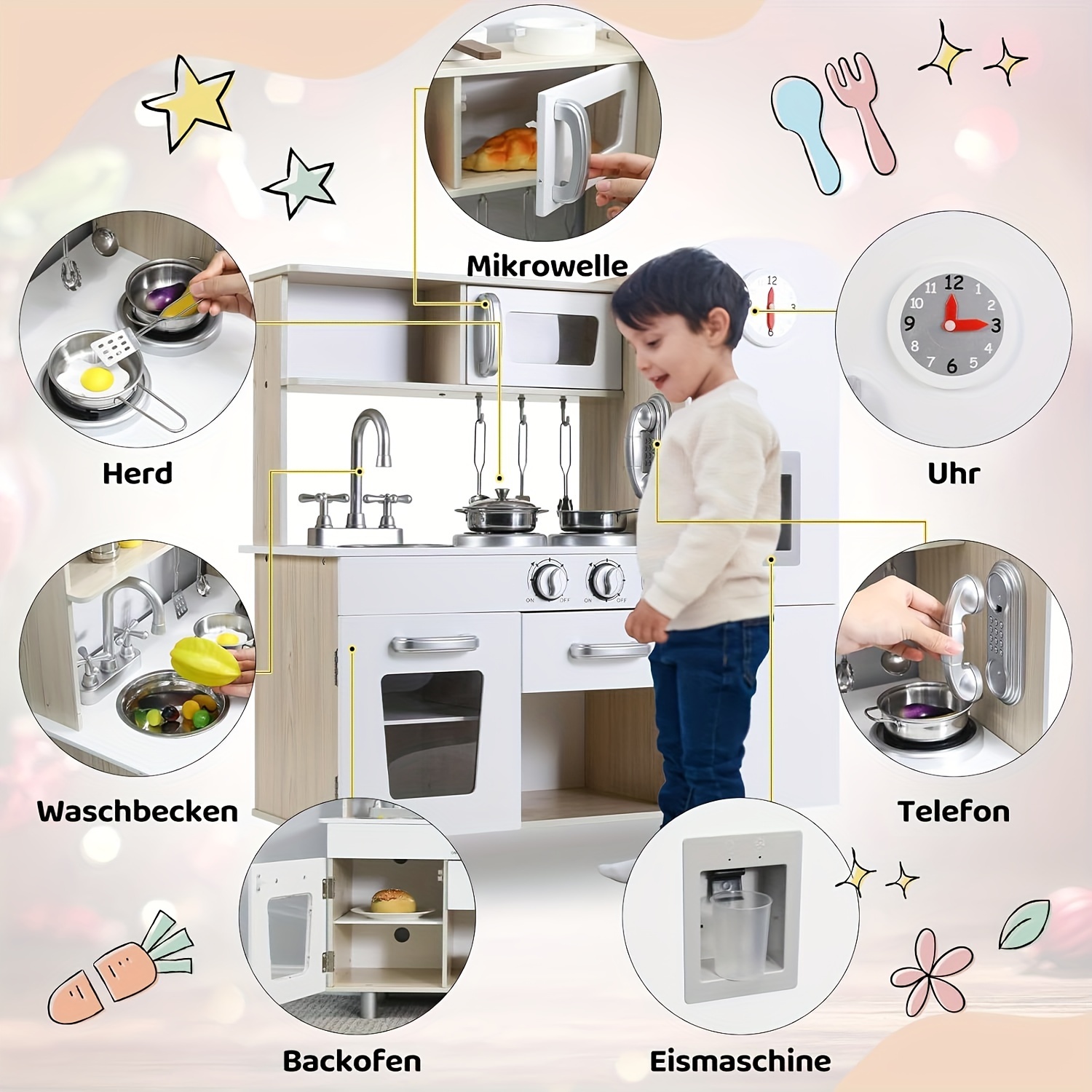 Kinderküche Aus Holz Mit Licht & Sound – Spielküche Mit Zubehör, Ab 3 Jahren