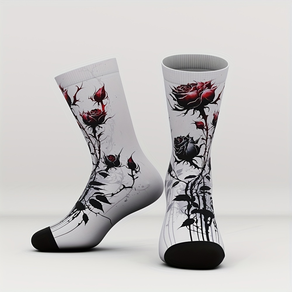 

Bamboo Socks With 3d Rose - Unisex Mid-calf Crew Socks, Breathable & Soft Nylon , Floral Pattern - 66% Bamboo, 28% Polyamide, 6% Spandex