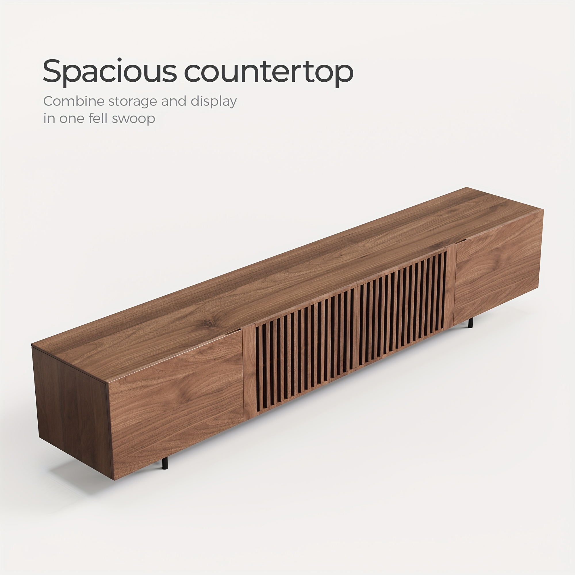 Image of Tv Cabinet With Storage Space, Suitable For Living Room And Bedroom Media Console Tv Cabinet, Walnut Color (180 Cm)