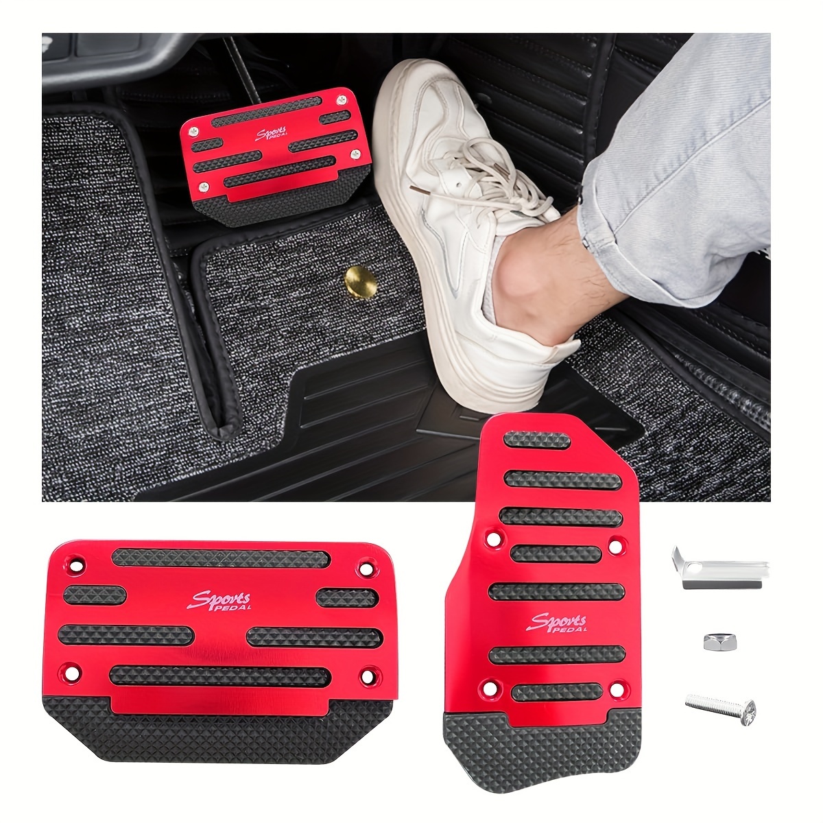 

Non-slip Universal Automatic Transmission Aluminum Car Pedal Covers - Anti-slip Gas Brake Foot Pedal Pads Set With Mounting Hardware For In Rain And Snow - Metal Material