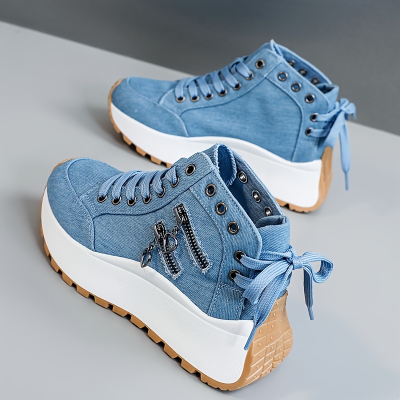 LYKU Women's Height-Increasing Sneakers with Thick Platform Sole - Breathable Low-Top Lace-Up Sneakers Suitable for Sports, Casual Wear & Everyday Use, Cushioned PVC Sole & Round Toe, - White Sneakers, Women Shoes