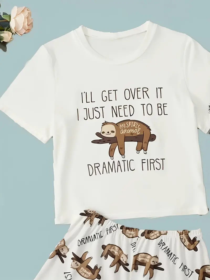 sense pajamas for women three piece set with sloth bear pattern short sleeves high end clothes Product details 2